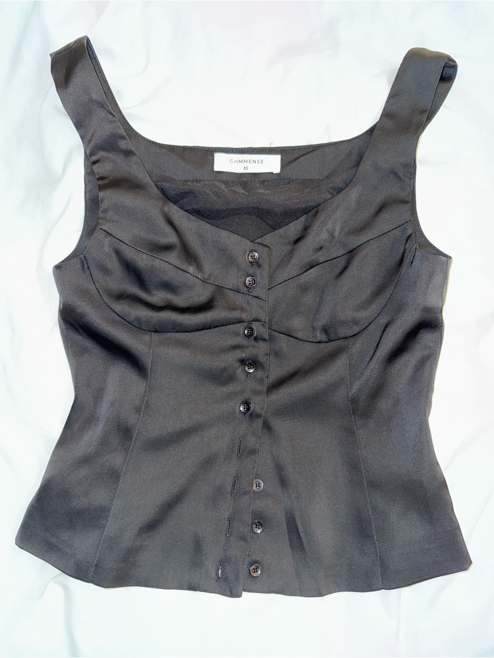 Commense Black Satin Button-Front Camisole